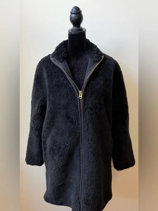 J.Crew Black Sherpa Coat XXS Cozy Luxury Plush Minimal Chic Winter Jacket Great - Picture 3 of 7